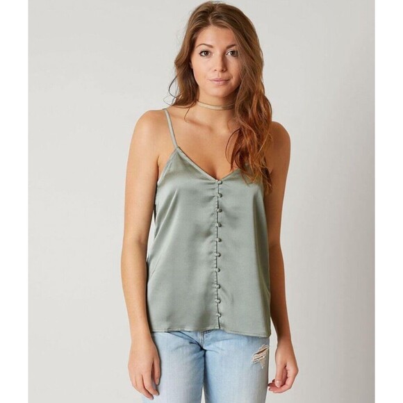 Red by BKE (Buckle) Button Up Satin Cami Spaghetti Strap Camisole Green Size S - Picture 1 of 7